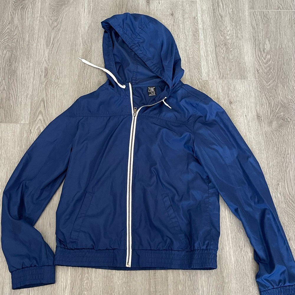 Zine blue lightweight windbreaker hoodie jacket